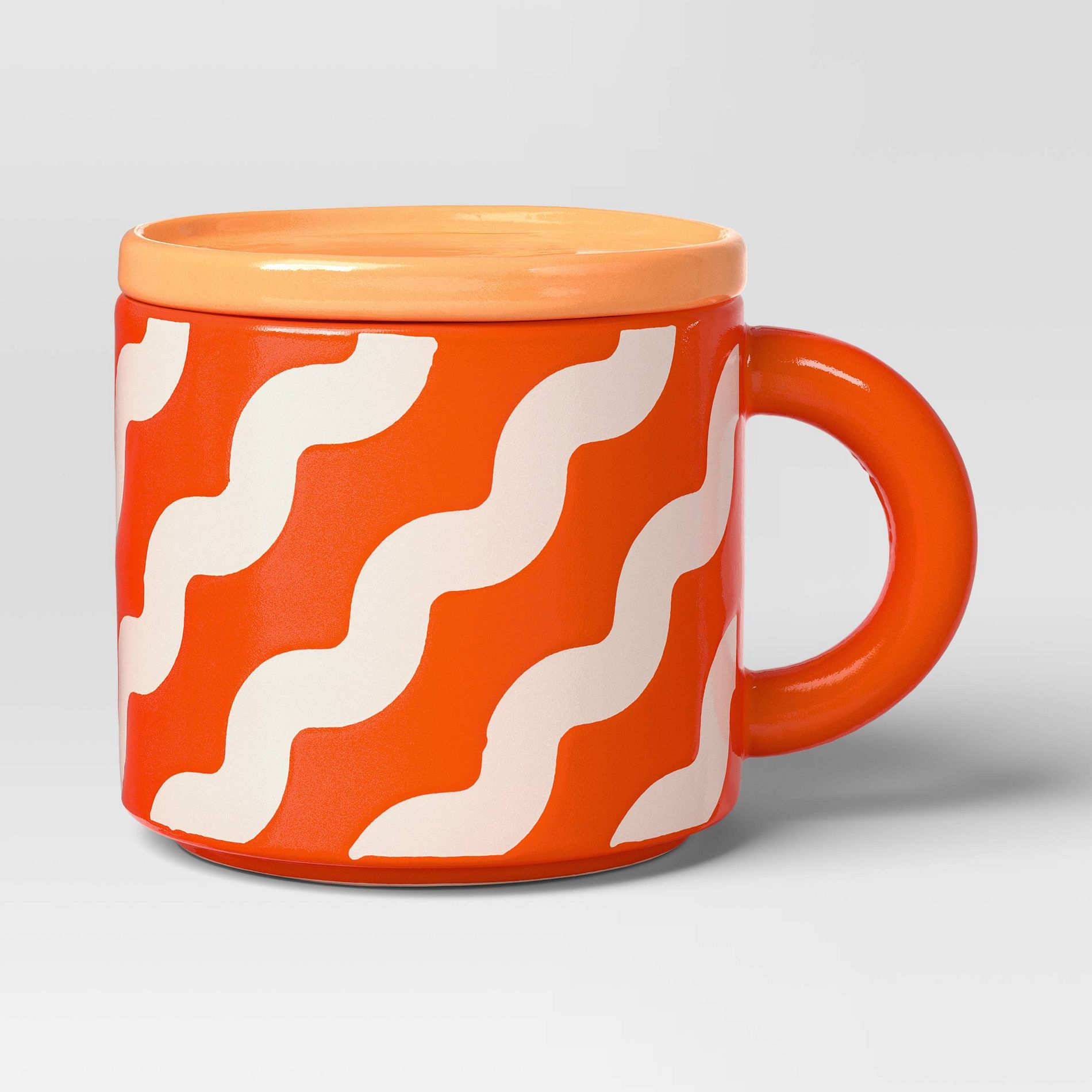 17 fl oz Stoneware Squiggly Print Mug Pink/Orange - Room Essentials™