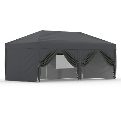 10x20 FT Pop Up Canopy Tent with 6 Sidewalls, Outdoor Heavy Duty Commercial Instant Shelter, One-Person EZ Set Up, Gray