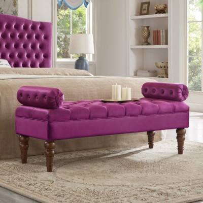 Velvet Ottoman Bench,Long Bed Bench For Bedroom,Daybed,Upholstered Window Bench With Tufted Button,Entryway Bench With Armrests-Cuddlewood