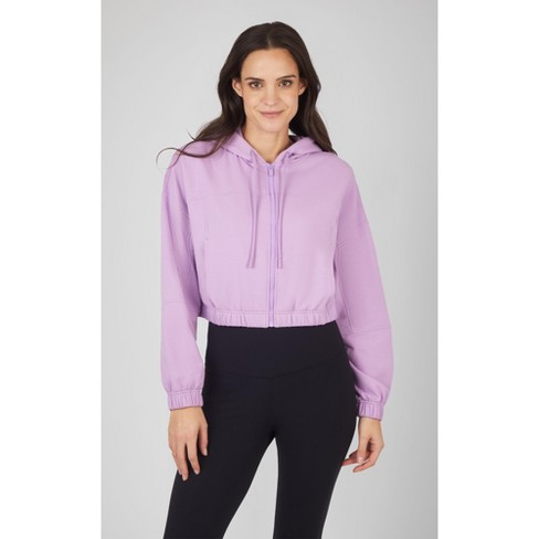 90 Degree By Reflex Womens Cloud Plush Ludlow Zip Front Cropped Hoodie -  Sheer Lilac - X Large : Target