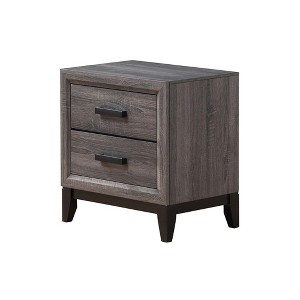 Vynxaria 2-Drawer Nightstand - Foil Grey Finish, Kennin Center Glide Drawers, Black Hardware, Bedroom Bedside Storage Furniture - 1 of 4