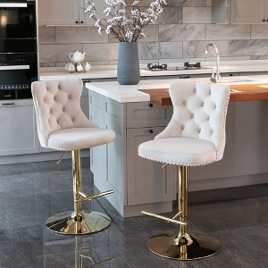 45.6"Golden Swivel Velvet Barstools Adjusatble Seat,Beige - 1 of 4
