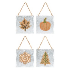 Transpac Wood 11.02 in. Multicolored Christmas Reversible Dimensional Seasons Sign Set of 2 - 1 of 2