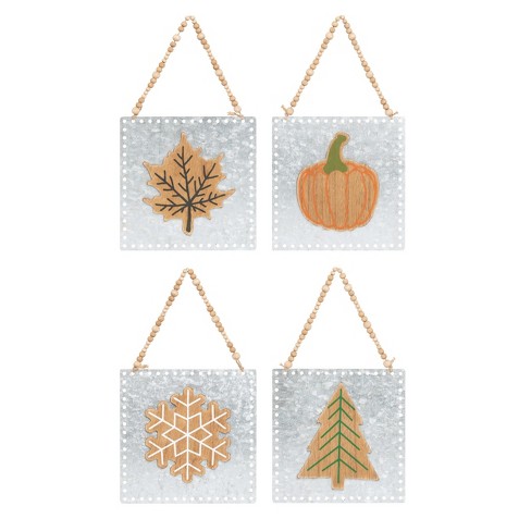 Transpac Wood 11.02 in. Multicolored Christmas Reversible Dimensional Seasons Sign Set of 2 - image 1 of 2