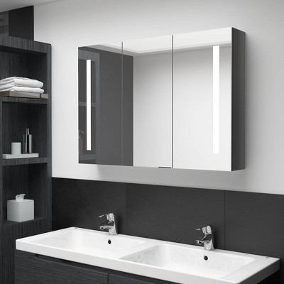 vidaXL LED Bathroom Mirror Cabinet 35 in.x5.5 in.x24.4 in. Shining Gray