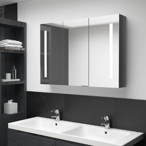 vidaXL LED Bathroom Mirror Cabinet 35 in.x5.5 in.x24.4 in. Shining Gray - 1 of 4