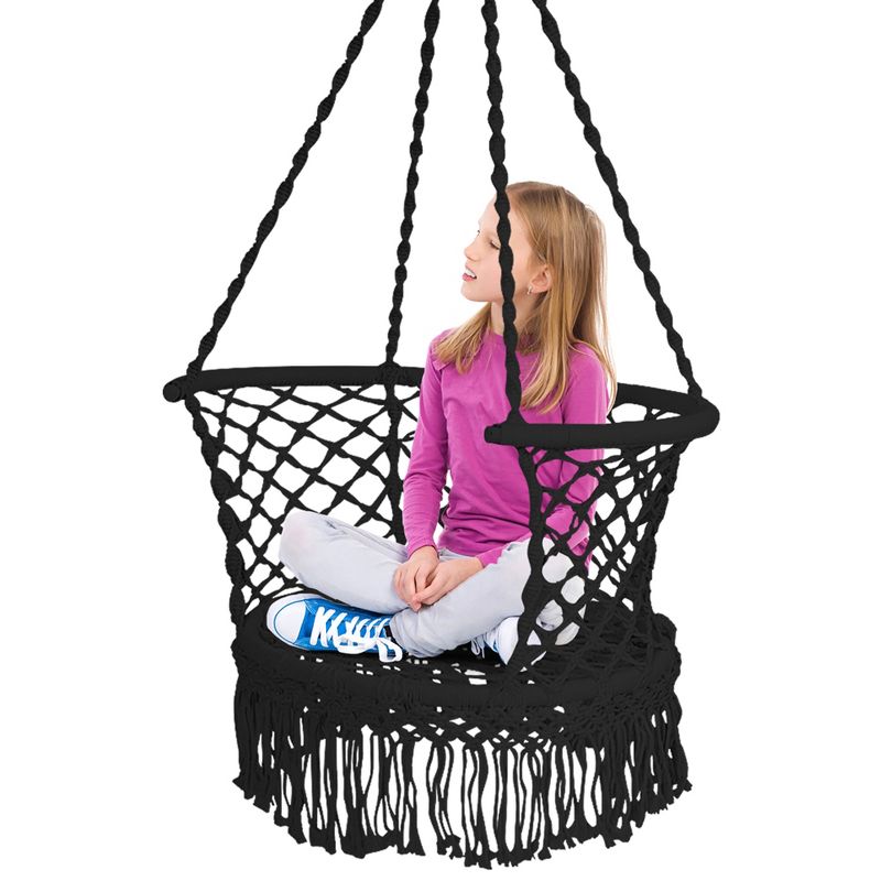 Costway Hanging Hammock Chair Cotton Rope Macrame Swing Indoor Outdoor Gray\Black\Turquoise, 1 of 11