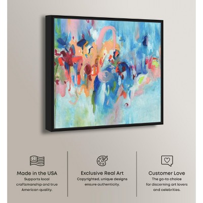 Vibrant Abstract Blue and Multicolor Canvas Wall Art with Black Frame