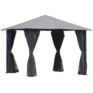 10' x 10' Patio Gazebo, Outdoor Gazebo Canopy Shelter with Netting & Curtains, Vented Roof, for Garden, Lawn and Deck - 1 of 4