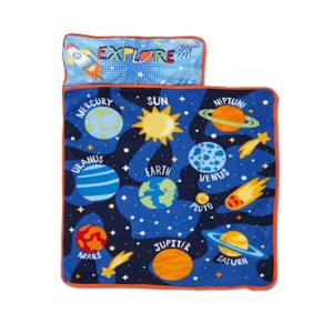 NoJo Planets Outer Space Toddler Nap Mat - Includes Attached Pillow and Fleece Blanket - 1 of 4