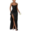 Clotth Women's Satin Dress - Pleated Prom Dress, Spaghetti Straps Formal Evening Gown with Slit, High Split Ruched Long Dress - 4 of 4