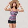 Anna-Kaci Swim Women's Striped Tankini Top and Mid-Rise Swim Shorts Two-Piece Swimsuit with Ruched Neckline and Wide Shoulder Straps - 3 of 4