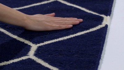 Navy and Ivory Geometric Handmade Wool Flat Woven Rug, 8' x 10'