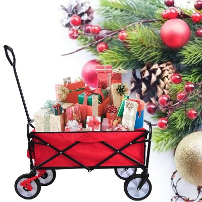 YONWAY Collapsible Outdoor Utility Wagon Cart with Cup Holder, Large Capacity Folding Wagon Garden Shopping Beach Cart with Brake
