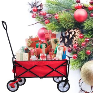 YONWAY Collapsible Outdoor Utility Wagon Cart with Cup Holder, Large Capacity Folding Wagon Garden Shopping Beach Cart with Brake - 1 of 4