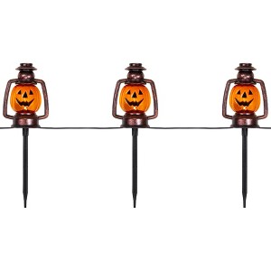 Northlight 16.5" Halloween Flickering Pumpkin Lantern Pathway Markers 3ct - Orange/Black - 1 of 4