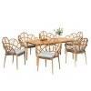 7-Piece Outdoor Patio Wicker Dining Set with Beige Cushions,  Brown 6 Chair and Acacia Wood Table Garden Set-Maison Boucle - 2 of 4