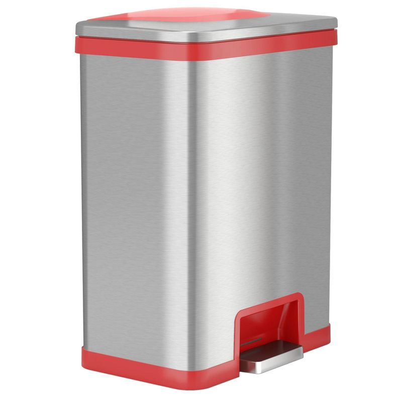 halo quality 13gal TapCan Stainless Steel Pedal Sensor Step Trash Can with Red Trim, 1 of 6