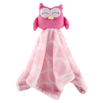 Hudson Baby Infant Girl Animal Face Security Blanket, Pink Owl, One Size