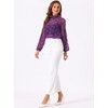 INSPIRE CHIC Women's See Through Mock Neck Long Sleeve Floral Lace Blouse - 2 of 4