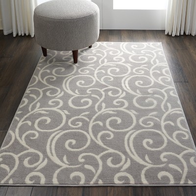 Abstract Vines Gray Hand-Knotted 4'x6' Reversible Area Rug
