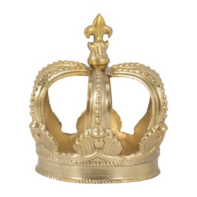 Decorative Crown Figurine Metal Fleur-de-Lis Design 7" Gold Finish Home Office Living Room Decor