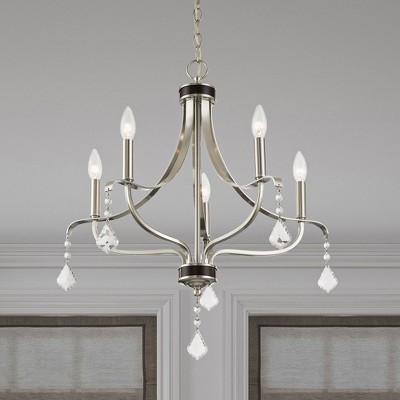 Mini 5-Light Chandelier with Crystal Drops in Brushed Nickel
