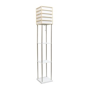 Metal/Wood Etagere Floor Lamp with Storage Shelves and Linen Shade Brushed Nickel - Lalia Home: Modern Design, UL Listed, MDF Display Shelves - 1 of 4