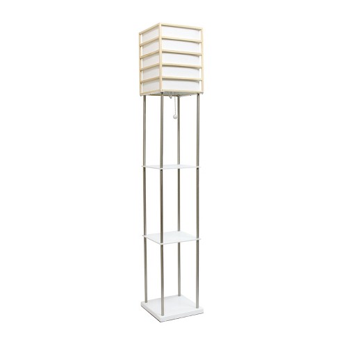 Metal/Wood Etagere Floor Lamp with Storage Shelves and Linen Shade Brushed Nickel - Lalia Home: Modern Design, UL Listed, MDF Display Shelves - image 1 of 4