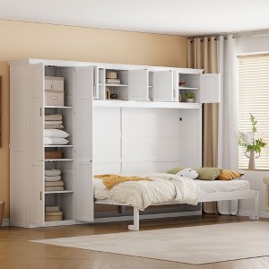 NicBex Queen Size Murphy Bed 117.5" Wooden Frame Murphy Bed Cabinet Queen Wall Bed with Spacious Cabinets for Living Room - 1 of 4