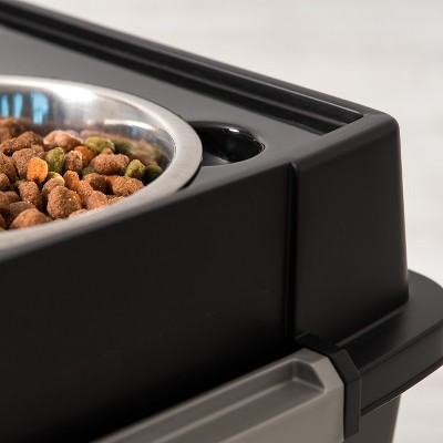 Iris Large Black Stainless Steel Elevated Feeder with Airtight Storage