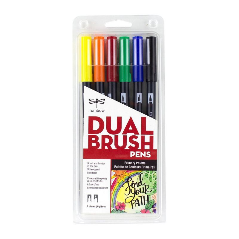6ct Dual Brush Pen Art Markers Primary Palette - Tombow, 1 of 9
