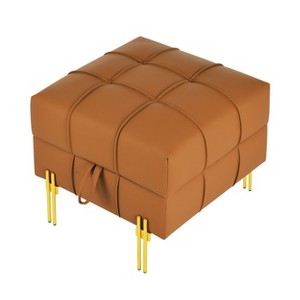 NicBex Modern 22" Square Ottoman Leather Small Footstools with Gold Metal Legs for Bedroom and Living Room - 1 of 4