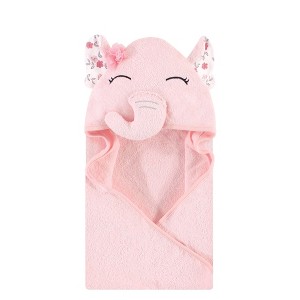 Hudson Baby Infant Girl Cotton Animal Face Hooded Towel, Floral Pretty Elephant, One Size - 1 of 1