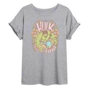 Women's - Marvel - Hulk Floral Oversized Graphic T-Shirt - 1 of 4