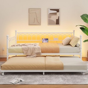 Bed Frame, Bed Frame Twin Daybed with Trundle, Convertible 2-in-1 Sofa, Space Saving Metal Sleeper, for Small Spaces, Apartments, Living Room - 1 of 4