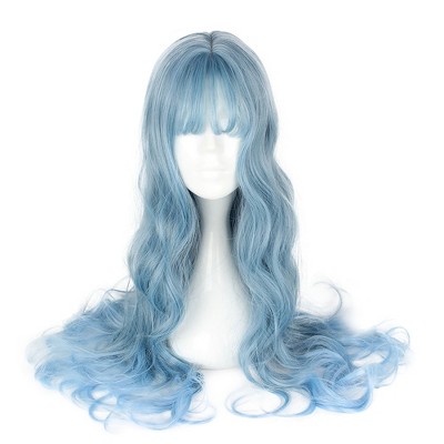 Unique Bargains Women's Curly Wigs 26" Blue with Wig Cap
