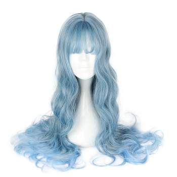 Unique Bargains Curly Women's Wigs 26" Blue with Wig Cap