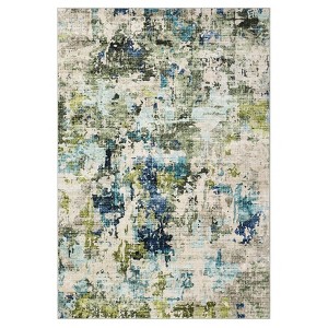 Washable Runner Rug, Soft Modern Abstract Kitchen Rug for Hallway, Laundry, Entryway, Bedroom, Ultra-Thin Non-Slip Rug Runners, Green/Blue Multi - 1 of 4