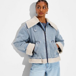 Women's Denim Faux Shearling Jacket - Wild Fable™ Light Wash XXS