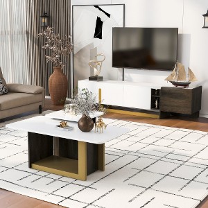 ACEPANO Set of 2 Modern Wood Coffee Table with Spacious Top, Storage Cabinet & Open Adjustable Shelves-White - 1 of 4