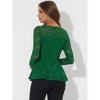 INSPIRE CHIC Women's Floral Lace Front Peplum Hem Keyhole Sheer Long Sleeve Blouse - 4 of 4