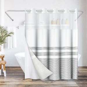 Americanflat 72x75 Hookless Shower Curtain - Grey Lines Shower Curtain with Sheer Panel, Snap-In Liner, and Grommets - 100% Polyester - 1 of 4