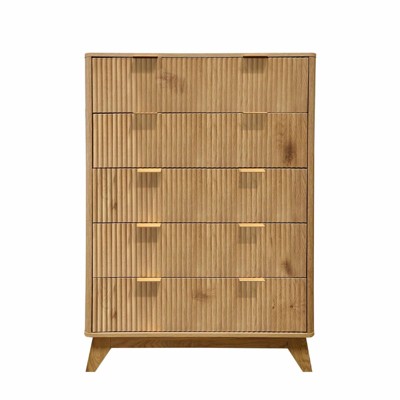 Dresser for Bedroom, 5 Drawer Dresser for Storage and Organization, Fluted Panel Wooden Chest of Drawers, Tall Modern Dresser Organizer for Living
