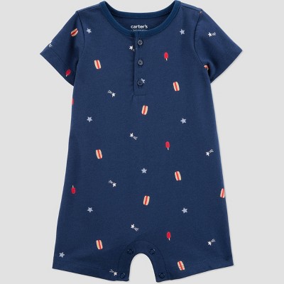 Carter's Just One You® Baby Boys' Hot Dogs Romper - Navy Blue 9M: Cotton Jersey, Crotch Snap, Henley Neckline, Short Sleeve