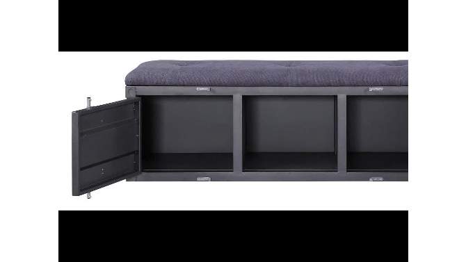 56&#34; Cargo Storage Bench Gray Fabric/Gunmetal - Acme Furniture, 2 of 7, play video