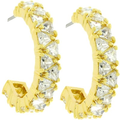 Slickblue 6.3 ct Trillion Cut Hoop Earrings, Goldtone Finish, Clear Cubic Zirconia, Post Back, Women's Jewelry