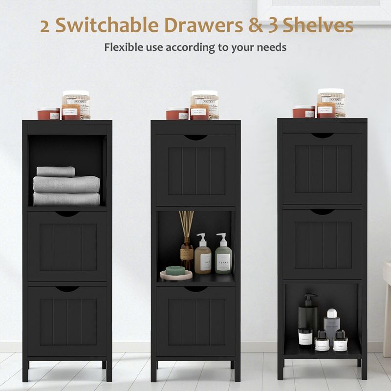 Costway Bathroom Floor Cabinet Freestanding Side Storage Organizer with 2 Removable Drawers Brown/Grey/Black, 5 of 11
