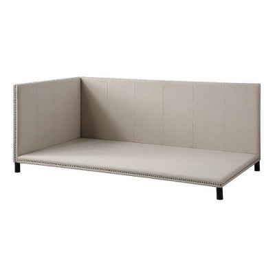 Beige Linen Full Upholstered Daybed with Nailhead Trim
