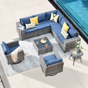 XIZZI Premium Outdoor Swivel Chair Sofa Set in 7 Colors, Modular Patio Seating with Swivel Chairs, Add-Ons Like Coffee Table and Fire Pit - 1 of 4